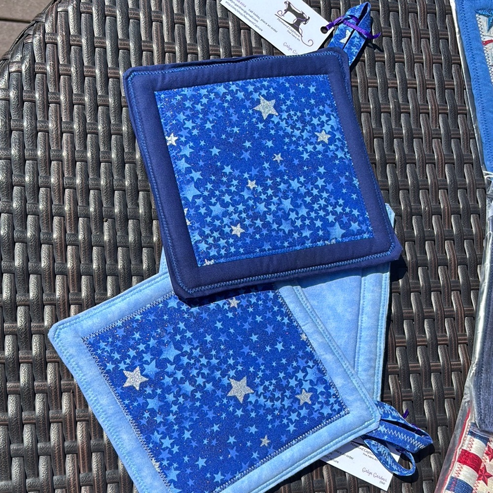 Single Pot Holder -Lt or Drk Blue Star Pattern